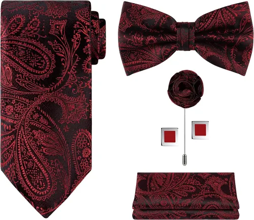 Vista 17 de TIE G 5pcs Tie Set in WHITE OR BLACK GIFT BOX: Solid Color Necktie, Satin Bow Tie, Pocket Square, Lapel, Cuff Links A-aqua