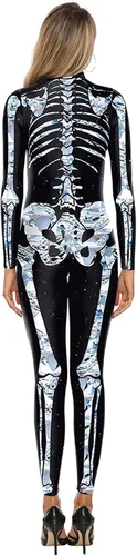 Vista 7 de KatchOn Disfraz de esqueleto plateado - Body de esqueleto para mujer para Halloween truco o trato