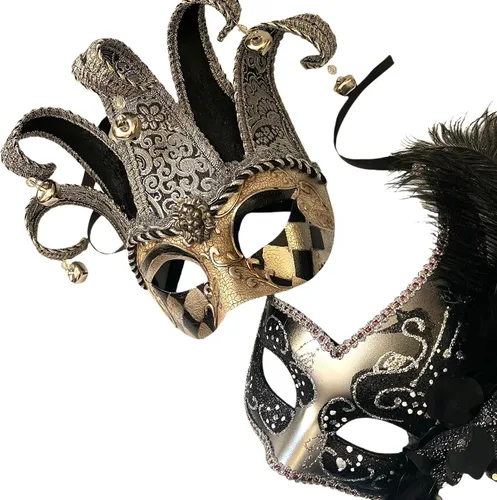 Vista 3 de MASQ STUDIO - Máscara de máscaras para parejas, Jolly Jester Cosplay Mardi Gras baile baile fiesta de cumpleaños o decoración