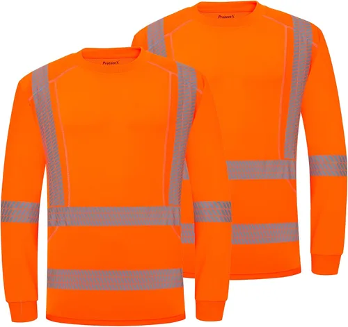 Vista 25 de ProtectX Camisas de manga larga de alta visibilidad, camiseta de seguridad reflectante de alta visibilidad para hombres y mujeres, camisa