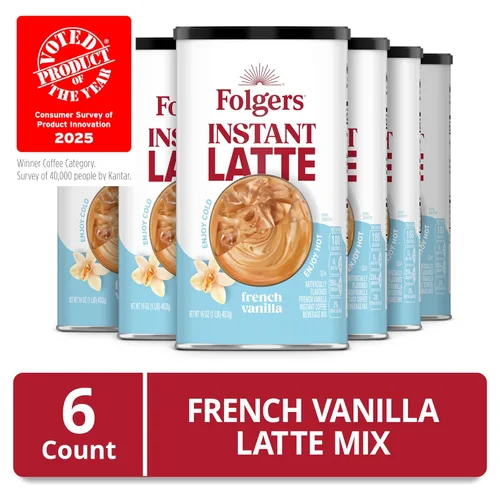 Vista 4 de Folgers Café instantáneo con sabor a vainilla francesa, 16 onzas (paquete de 6)