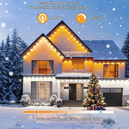 Vista 2 de Rosykite Luces de Navidad al Aire Libre - 50 pies de luces inteligentes RGB+IC para canalones con 63 escenas, impermeables IP67, control de voz