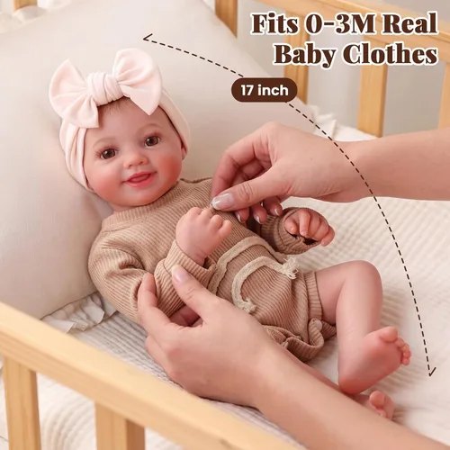 Vista 5 de BABESIDE Muñecas de bebé Reborn para nutrir el juego de simulación, muñeca realista de 17 pulgadas, cuerpo de tela suave, regalo para hermanas