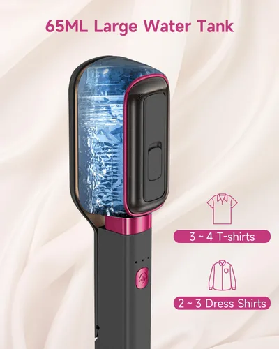 Vista 8 de J&J EASIER, FASTER Vaporizador de plancha de viaje 3 en 1 para ropa, 1000 W, calentamiento rápido de 20 segundos, rotación de 180°, abrazadera