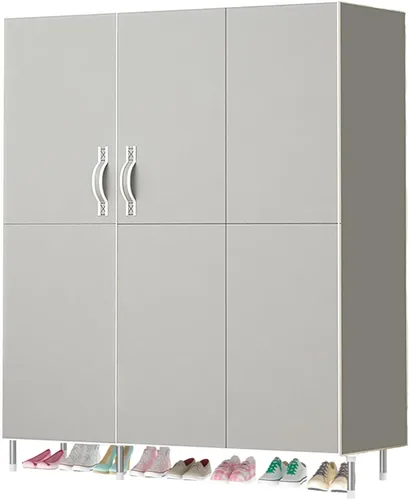 Vista 9 de Organizador portátil de ropa de 34 pulgadas, simple no tejido, armario de almacenamiento de ropa multifuncional con cubierta y barra para colgar Gris