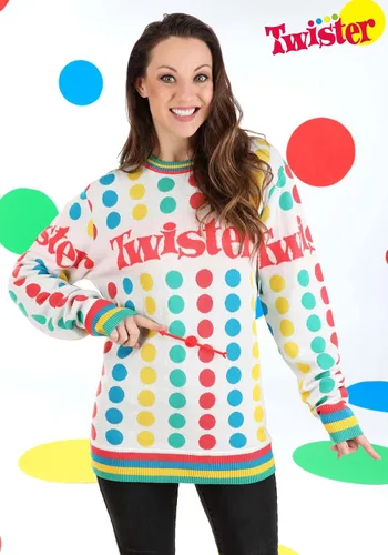 Vista 2 de Hasbro Games Twister Ugly Sweater for Adults, Board Game Knitted Crewneck Sweatshirt with Functioning Spinner