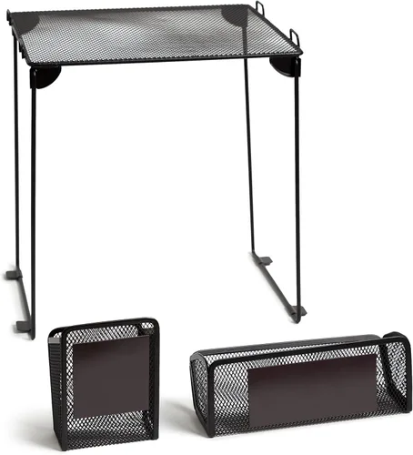 Vista 6 de U Brands Kit de organización de casilleros de malla negra, incluye taza magnética, estante plegable y contenedor, 3 piezas
