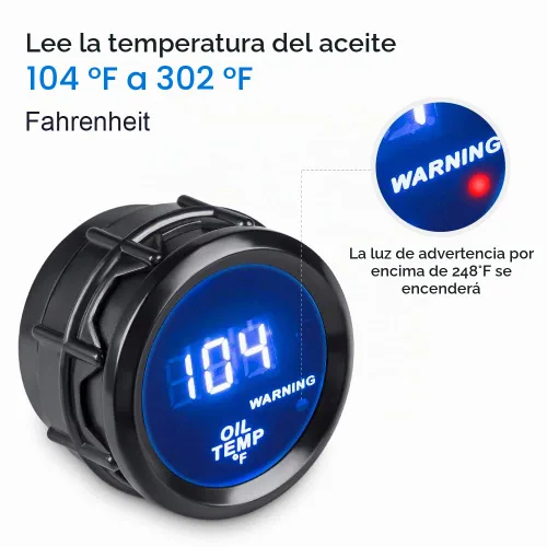 Vista 3 de WATERWICH Kit de medidor de temperatura de aceite 104-302℉ DC12V 2 pulgadas 52mm con sensor para barco, coche, camión, vehículo automotriz