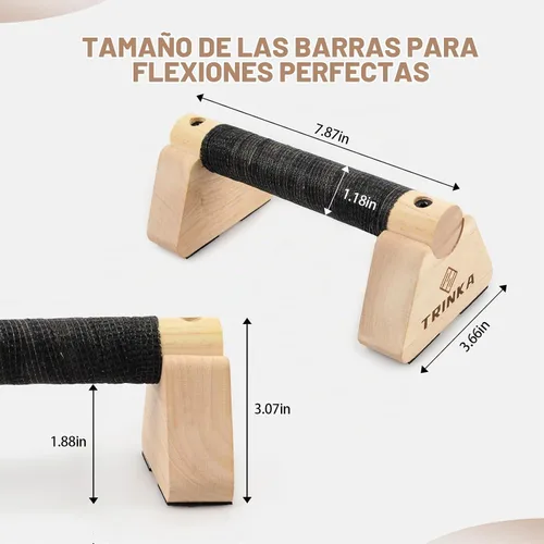 Vista 2 de Barras de levantamiento de paraletas de madera, 2 barras de calistenia de madera con base antideslizante, asas de flexión para gimnasio en el piso