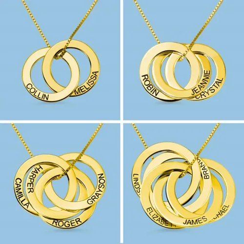 Vista 3 de Getname Necklace Collar de anillo ruso grabado personalizado personalizado con nombre de la familia, collar de plata esterlina 925, joyería