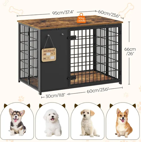 Vista 5 de YATINEY Mueble de jaula para perros plegable, jaula para perros con marco DIY, perrera para perros de interior resistente con ganchos, mesa auxiliar
