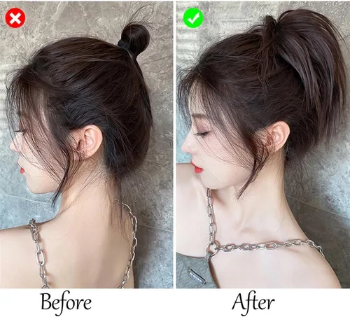 Vista 5 de GRFIT Hair Bun Chignon Synthetic Hair Bun Extensions Messy Fluffy Straight Hair Elastic Band Chignon Scrunchy Wrap Updo False Hair Pieces for Women