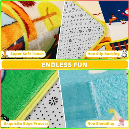 Vista 4 de ABC Alfombra para Niños para Sala de Juegos 59"×39.4" Tapete de Juego para Bebé Alfombra del Alfabeto Alfombra de Animales Números Formas Alfombra