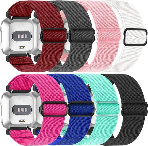 Vista 5 de Paquete de 8 correas de repuesto de nailon compatibles con Fitbit Versa 2, Versa, Versa Lite, Versa SE, para mujeres y hombres, correa elástica