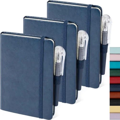 Vista 21 de Paquete de 3 cuadernos rayados con bolígrafo, cuadernos A5 (5.7 x 8.4 pulgadas) de tapa dura de cuero para mujeres y hombres, trabajo, 160 páginas