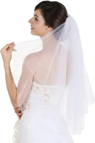 Vista 2 de SAMKY 2T 2 niveles cristal con cuentas de borde velo de novia nupcial
