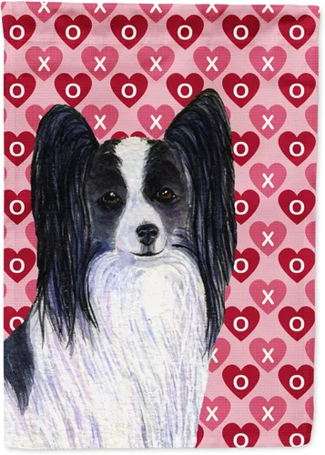 Vista 351 de Caroline's Treasures SS4484GF Bandera de jardín con diseño de bulldog inglés y corazones para el Día de San Valentín, bandera decorativa para patio