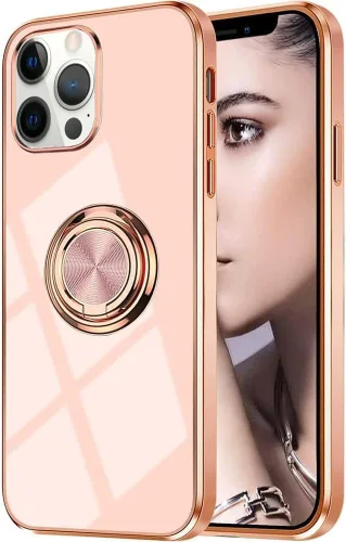 Vista 32 de Compatible con iPhone 11 Kickstand, anillo de rotación de 360 grados integrado con borde de oro rosa brillante que funciona con soporte magnético