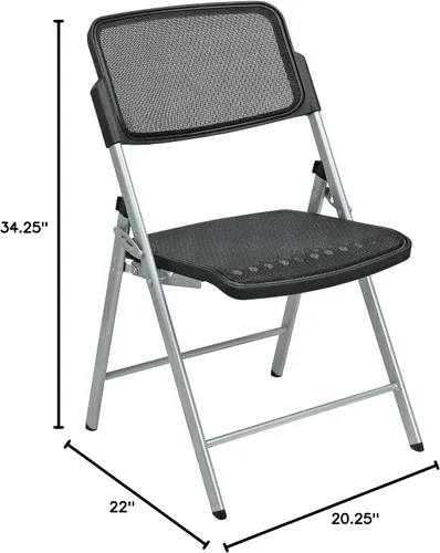 Vista 8 de Office Star ProGrid - Silla plegable de lujo transpirable para asiento y respaldo, paquete de 2, marco con acabado plateado