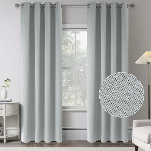 Vista 8 de KEQIAOSUOCAI Cortinas de lino 100% opacas de 100 pulgadas de largo, 2 paneles para dormitorio, estilo casa de campo moderna, completamente negro