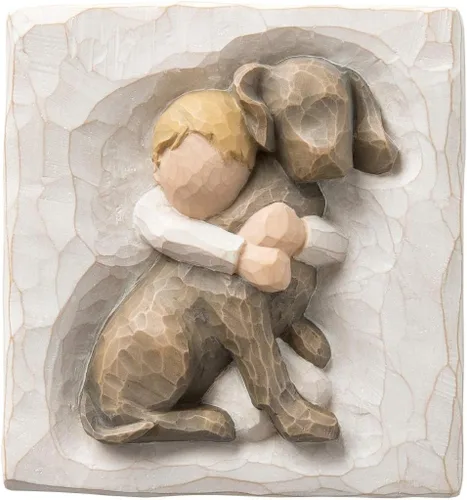 Vista 7 de Willow Tree True, Truly a Friend, una expresión de amistad y amor por los perros en bajorrelieve tallado, placa esculpida pintada a mano Sentiment