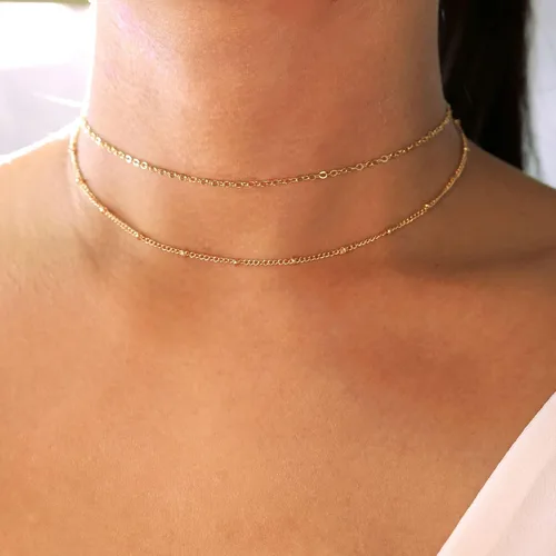 Vista 5 de Tewiky Collar de cadena de oro para mujer, chapado en oro de 14 quilates, collar de cadena de caja de ondas con cuentas finas, collar de oro