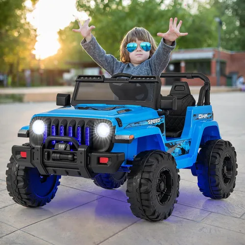 Vista 2 de OLAKIDS Camión de paseo para niños, vehículo eléctrico de 12 V con control remoto, automóvil para niños pequeños a batería con música, bocina, 3 Azul