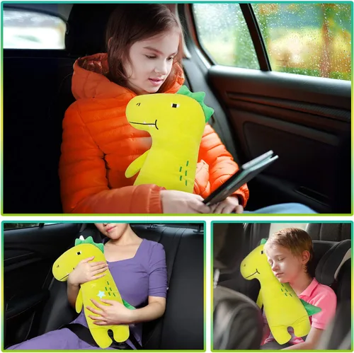Vista 6 de Farochy Almohada de automóvil para niños, funda de cinturón de seguridad de dinosaurio, almohada para cinturón de seguridad de automóvil, fundas