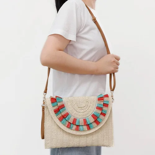 Vista 2 de Bolso cruzado de paja para mujer, bolso de playa de verano