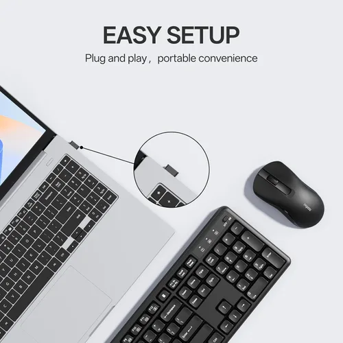 Vista 3 de Rapoo X2100 Combo de teclado y mouse inalámbricos silenciosos, receptor USB de 2.4GHz, 12 teclas multimedia, a prueba de derrames, tamaño completo