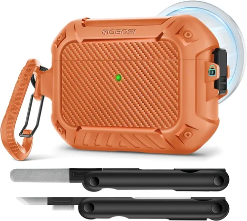 Vista 9 de MOBOSI Funda para Airpods Pro 2, compatible con AirPods Pro de 2ª/1ª generación con bloqueo, llavero y kit de limpieza, carcasa rígida protectora a