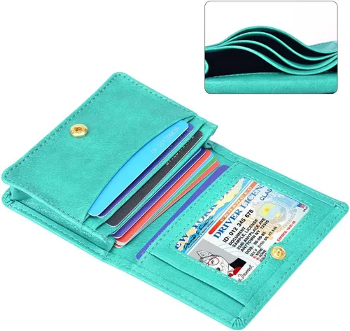 Vista 2 de XEYOU Funda para tarjetas de crédito, tarjetero para tarjetas de crédito, pequeña cartera de bolsillo frontal para mujer, Verde, Moderno