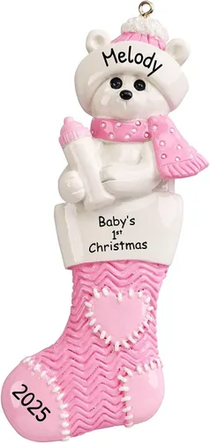 Vista 5 de Adorno personalizado de oso polar 2024-1ª Navidad, adornos de oso polar azul para árbol de Navidad, regalos para amantes de los animales, decoración