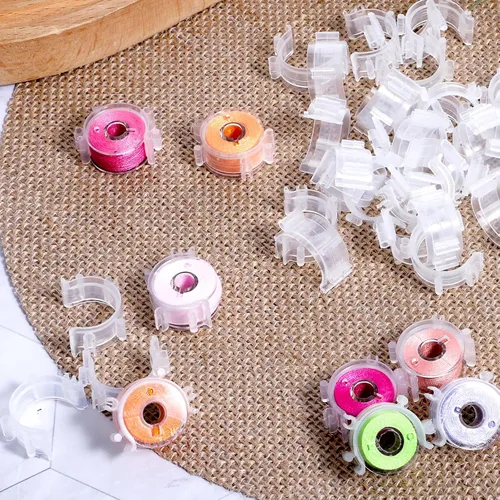 Vista 5 de Clips para bobinas de coser, 50 unidades, soporte de bobina transparente, clip de plástico para herramientas de costura, accesorios de abrazaderas