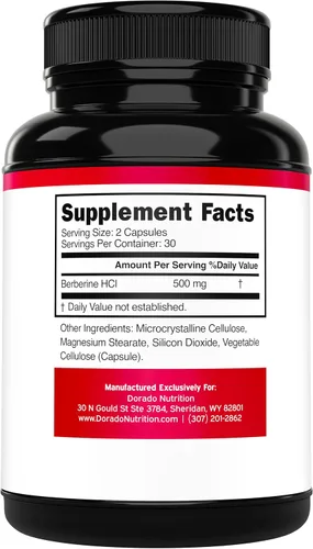 Vista 2 de Suplemento de berberina de 500 mg por porción (60 cápsulas) Berberina HCL para apoyo a la salud intestinal para hombres y mujeres - Suplementos