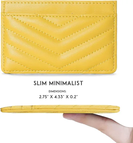 Vista 10 de Tarjetero de cuero acolchado para mujer cartera pequeña (amarillo)