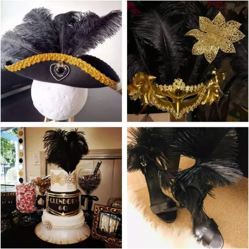 Vista 7 de Ballinger 24 plumas de avestruz negro de 10 a 12 pulgadas, 12 plumas de avestruz negro de 12 a 14 pulgadas y 10 piezas de plumas de avestruz negro