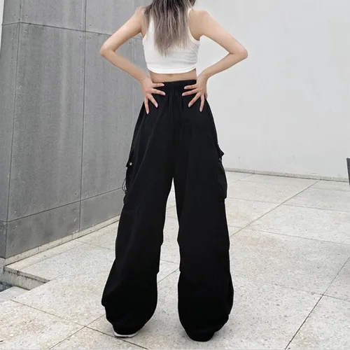 Vista 4 de E-Girl Streetwear - Pantalones cargo para mujer, estilo casual, estilo hip hop, holgados, Y2K, con bolsillo con solapa, ropa de calle E-Girl