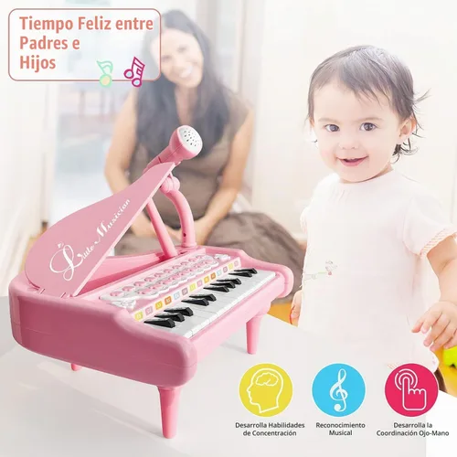 Vista 2 de Love & Mini - Piano/teclado de juguete para niños de 3 a 5 años como regalo de cumpleaños, con 24 teclas, color rosa; instrumento musical de juguete
