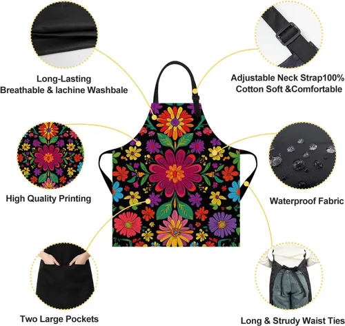 Vista 5 de Delantal de cocina para el hogar, cocina, horneado, jardinería, para mujeres y hombres, con bolsillos, delantal impermeable, 32 x 28 pulgadas