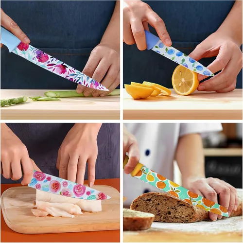 Vista 6 de G.a HOMEFAVOR Juego de cuchillos para cocina, 16 cuchillos de cocina de hoja con revestimiento antiadherente de acero inoxidable con soporte