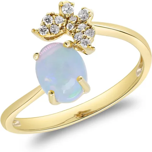 Vista 3 de Gin & Grace Anillo de ópalo etíope natural de oro amarillo de 10 quilates con diamantes para mujer Joyería hecha a mano de ópalo