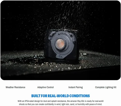 Vista 5 de Amaran Ray 60c RGB LED Video Light with Octa Dome 30 Softbox Portable Bag