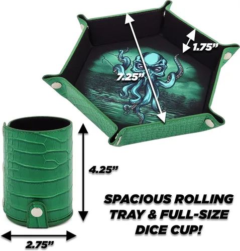 Vista 6 de CASEMATIX Bandeja plegable para rodar dados y juego de coctelera profesional para dados – Bandeja portátil para dados DND y vaso de fieltro