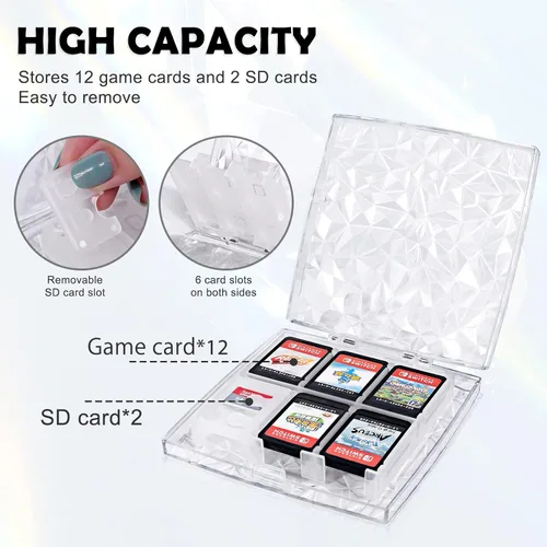 Vista 3 de DLseego Estuche transparente para tarjetas de juego de cristal para interruptor regular, Lite OLED, 11 ranuras para tarjetas de juego, 2 ranuras