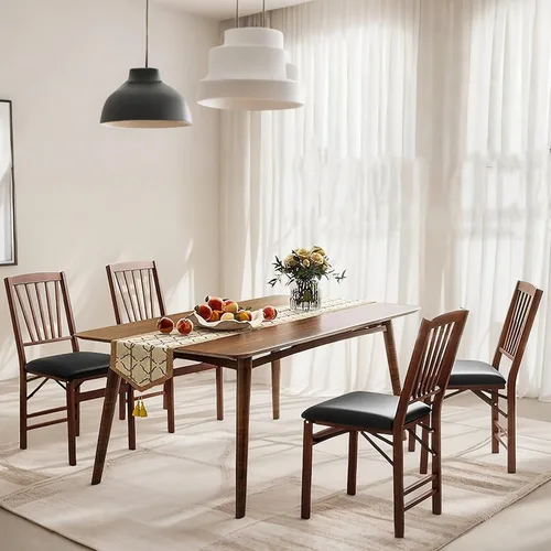Vista 6 de ERGOMASTER Juego de 2 sillas plegables de comedor, sillas plegables con asiento acolchado, madera de goma maciza, respaldo de listones