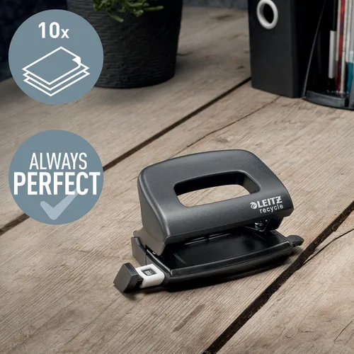 Vista 2 de Leitz NeXXt 50100055 - Perforadora de 10 hojas A4, 100% reciclable, acero y plástico reciclado, compensado con CO2, ecológico, rango de reciclaje
