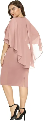 Vista 5 de Hanna Nikole Vestidos de lentejuelas para mujer, de gasa, con volantes, manga de capa, para fiesta, club, cóctel