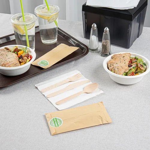Vista 6 de Eco Luxe - Cubiertos de madera desechables de 7 pulgadas, 100 utensilios de madera de abedul, incluye servilleta blanca, juego de cubiertos
