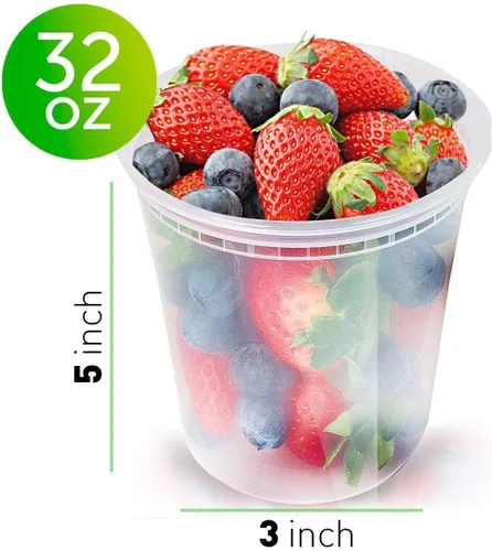 Vista 5 de Glotoch - Juego de 48 recipientes de plástico para almacenamiento de alimentos y bebidas de 8 onzas, 16 onzas y 32 onzas con tapas, aptos